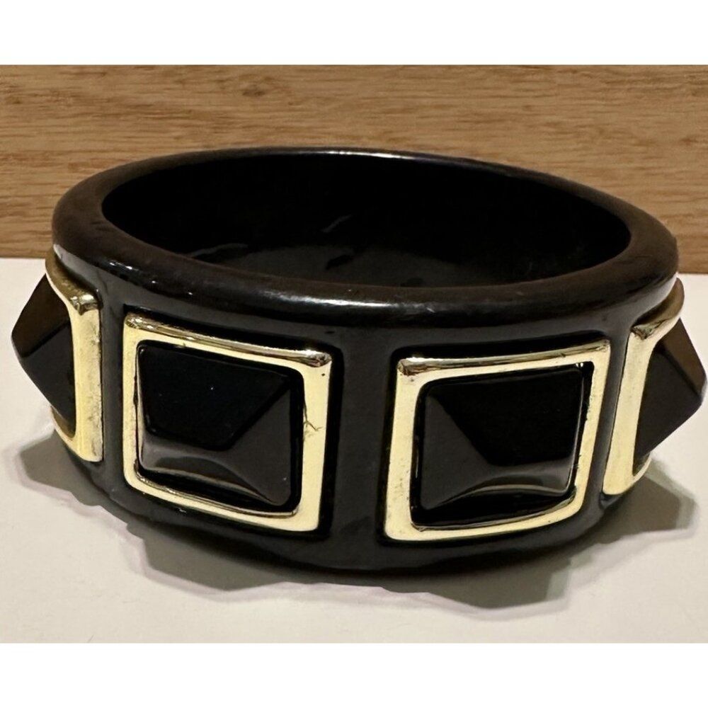 Geometric Bangle Black & Gold Thermoset Art Deco MCM Costume Bangle Chunky